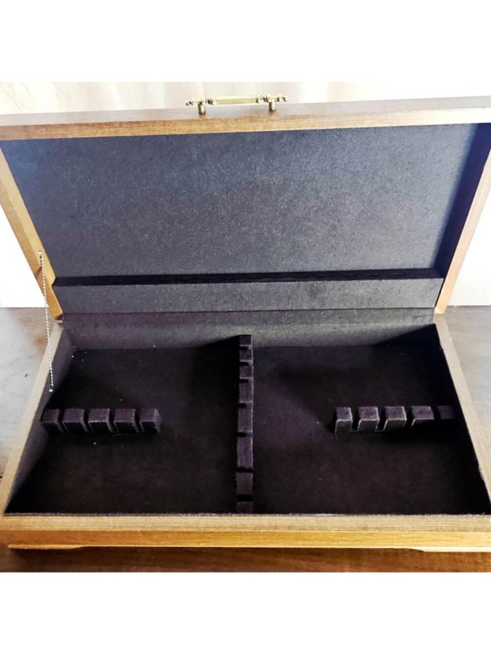 Wood Flatware Silverware Chest 23" brown fabric lined box vtg 90s holder keeper - Picture 9 of 9